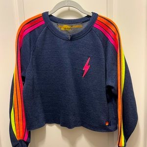 Aviator Nation 5 Stripe Cropped Crew Neck